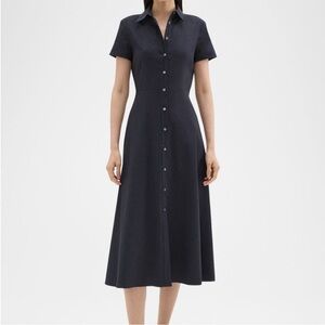 Theory Good Linen Short-Sleeve Button-Front Midi Shirt Dress